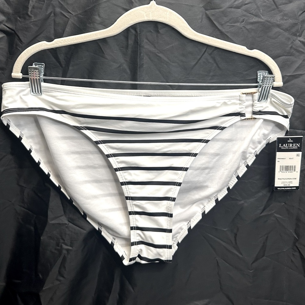 LAUREN RALPH LAUREN Swimsuit Bottom Size 16 Full Coverage White w/Black stripes
